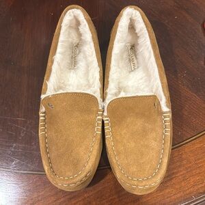 Lezly Koolaburra by Ugg Flats Slip On Slippers Suede Upper Faux Fur Lining EUC
